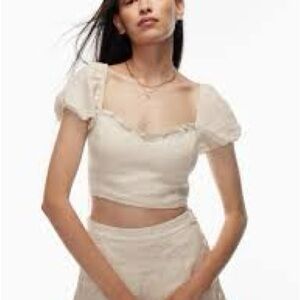 Wilfred Sheer Puff-Sleeve Crop Top in Cream